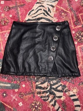POSTER GIRL Black Faux Leather Mini Skirt with Beaded Fringe